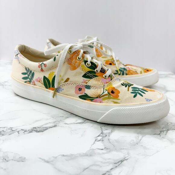 Keds x Rifle Paper Co Anchor Lively Peach Floral Lace Up Sneaker Womens 7 - Picture 1 of 8